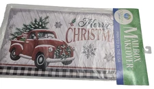 Merry Christmas Red Pickup Truck Large Magnetic Mailbox Cover Primitive