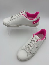 Valentino Rockstud Backnet Logo Sneakers White Neon Pink Leather Size 38 / 8
