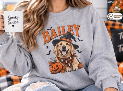 Custom Pet Halloween Personalized Dog Cat Witch Portrait Crewneck Sweatshirt