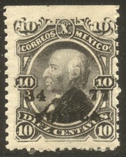 MEXICO #113 Mint - 1875 10c Black, Hidalgo ($110)