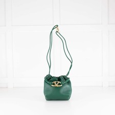 Valentino Green Napa Leather Mini V Logo Pouf Bucket Bag