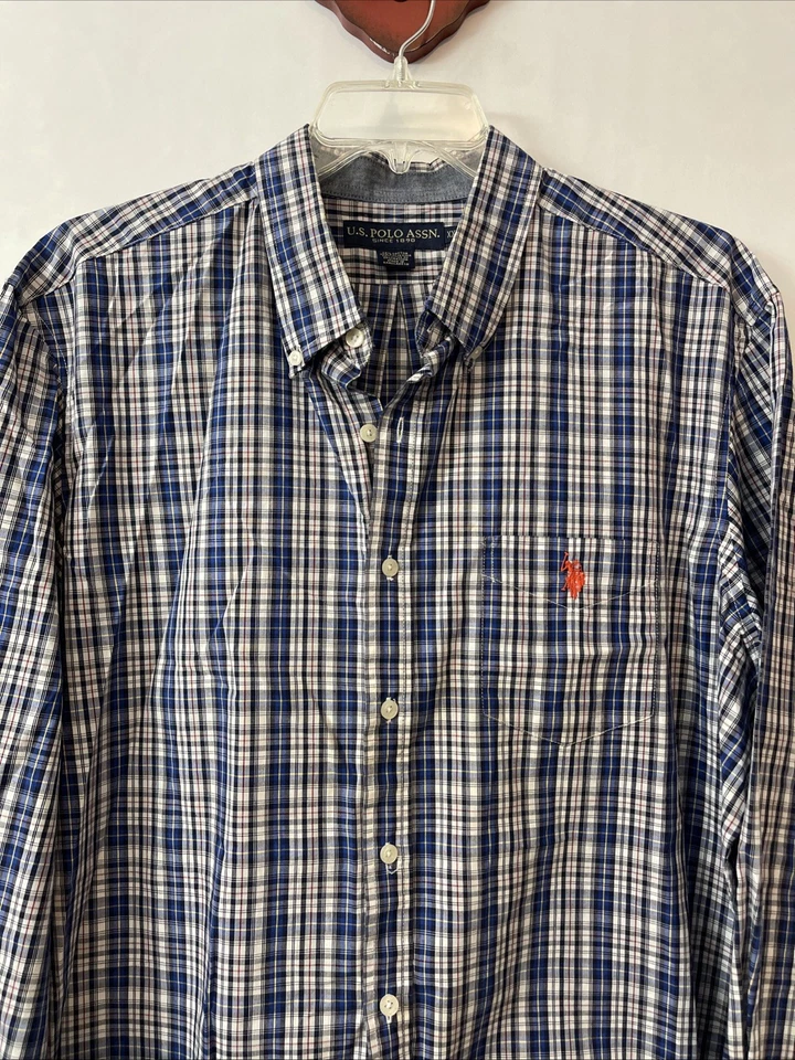 US Polo Assn Mens 2xl Blue Striped Button-Up Long Sleeved Collared Shirt! M486 - Image 2 of 4