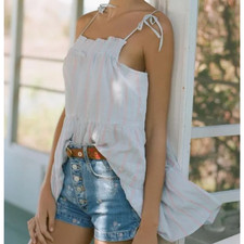 NWT ANTHROPOLOGIE Maeve Gauzy Tiered Tunic Blouse Blue Pink XS