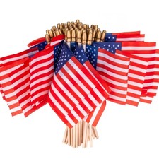 Small American Flags Wooden Sticks 4"x6" Mini Handheld US Flag with Kid-Safe Tip