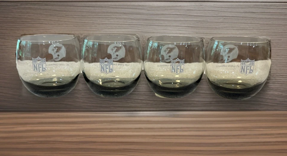 Set of 4 Vintage 70's St. Louis Cardinals NFL 8oz Whiskey Glasses Tumbler Smokey - Image 2 of 4