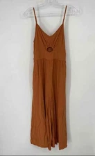 Anrabess Womens Brown Sleeveless V-Neck Wide Leg One Piece Jumpsuit Size S