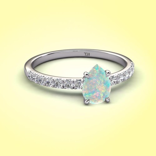 Pear Shape Gemstones & Diamond Solitaire Plus Rings 14K White Gold JP:310865 - Picture 24 of 26