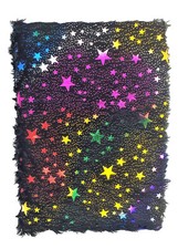 Black Fuzzy Rainbow Metallic Star Journal 60 White Black Pages 7" x 5".