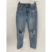 American Eagle Mom Jeans Women Size 25 / 0 Light Blue Distressed High Rise New