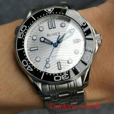 bliger 41mm white dial men watch sapphire glass automatic movement mental band