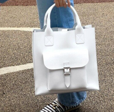 Women's Leather Handbag White Tote Shoulder Bag Office Satchel Gift for Her