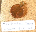 1957 D Lincoln Wheat Penny Die Chip Error w/Jump Ring; Vintage Old Coin Money