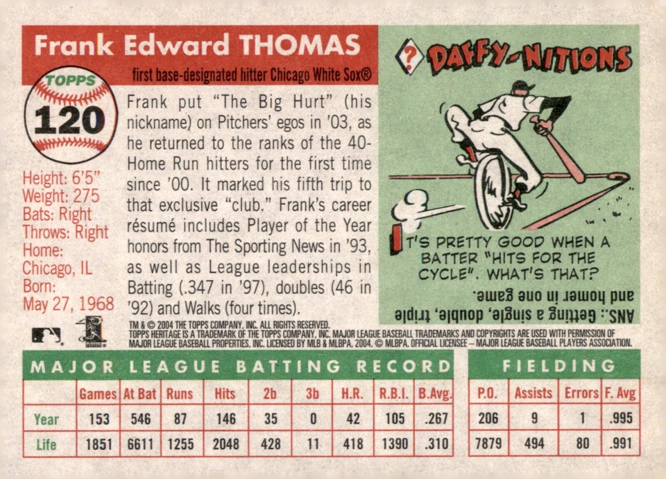 2004 Topps Heritage Green Background 120 Frank Thomas eBay