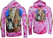 Tie Dye Hoodie Zip Up Kittens in a Basket Cute Baby Cats Glow in Dark by Wild