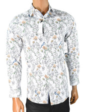 Bar Men Shirt New XL 17- 17.5 White Orange Slim Fit Apricot Floral Button up