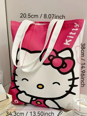 New! Hello Kitty Sanrio Pink and White Canvas Lightweight Kids or Adult Tote Bag