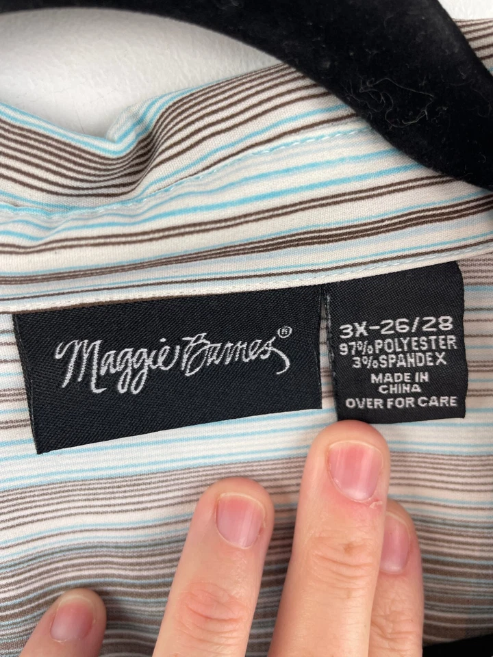 Blusa Maggie Barnes 3X Top Azul En Capas Botón Frontal Manga 3/4 Rayas A52-02 Foto 4 de 4