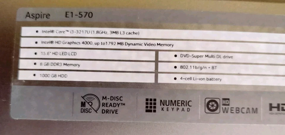 Spares/Repairs Acer Aspire E1-570 Laptop Core i3-3217U *Read Description  - Image 4 of 4