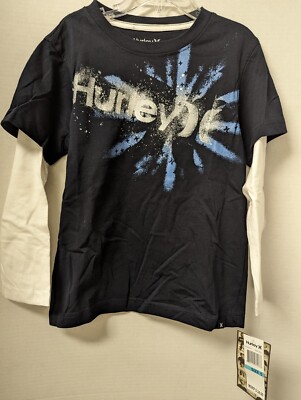 NWT Hurley Boys BLUE Two Layer Long Sleeve Cotton Shirt Kids Size 5