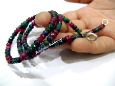 Natural Ruby Emerald Sapphire Precious Gemstone Necklace , 4mm, 16 Inches Long