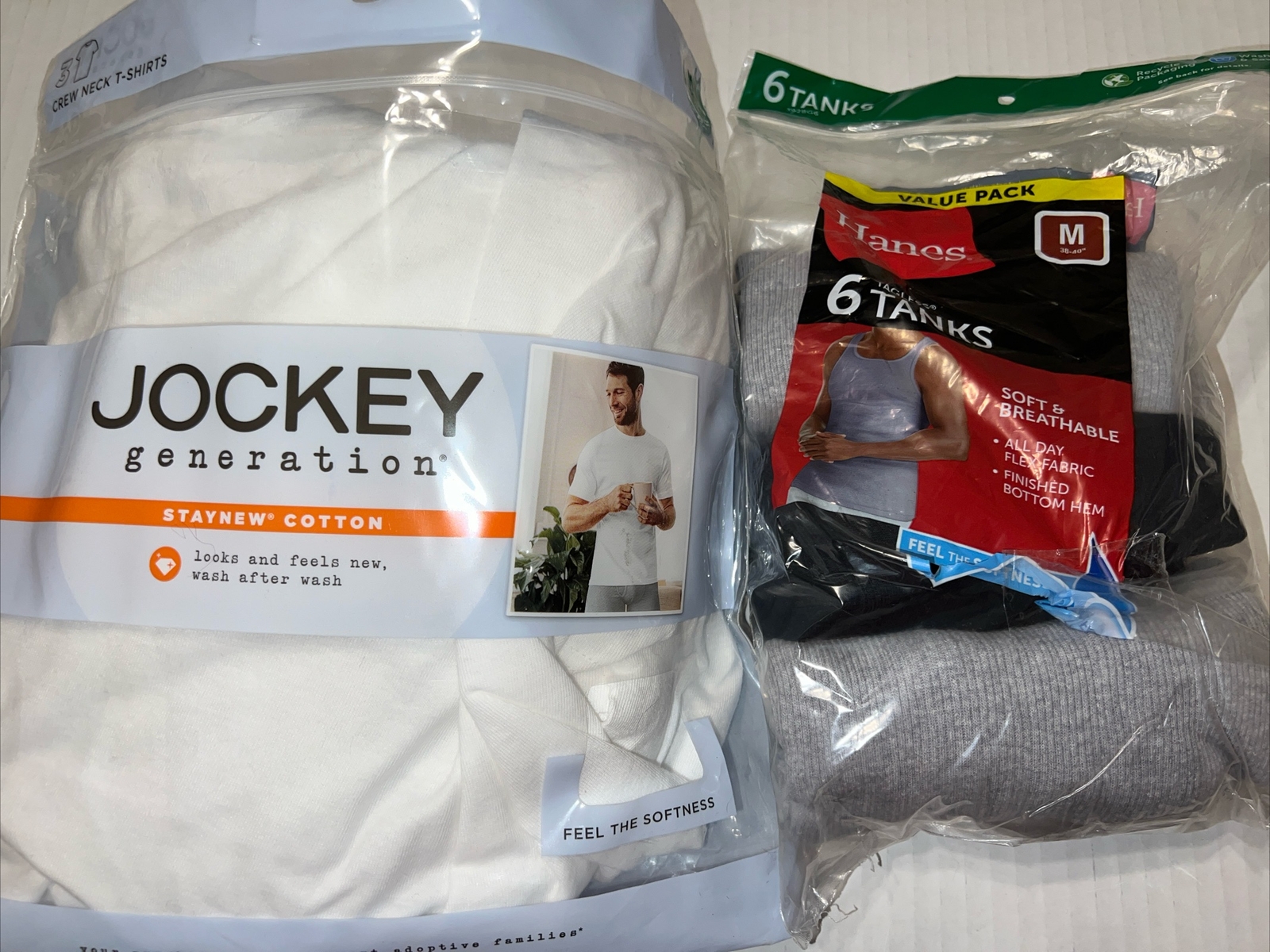 NEW 6 Jockey Generation Men's Crew Cotton TShirt White M 3840" & Hanes Tanks eBay