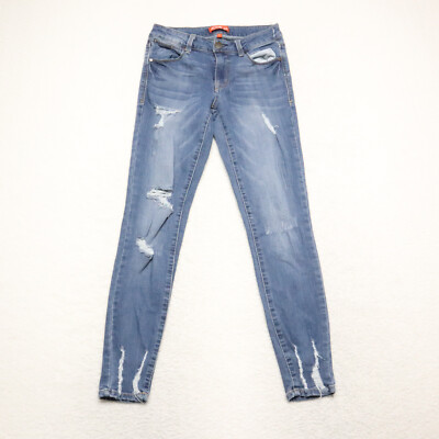 Astor Denim Womens Junior Size Blue Skinny Distressed Medium Wash Stretch  Jean