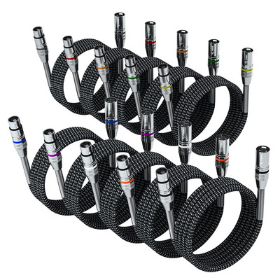 XLR Cable 15Ft-10 Pack, Microphone Cable Nylon Braided XLR Male to Female Heavy 