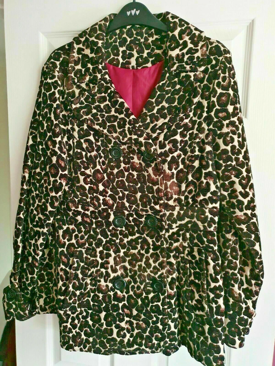 funky New Look Ladies Leopard Print Coat Jacket Size 14 16.belt