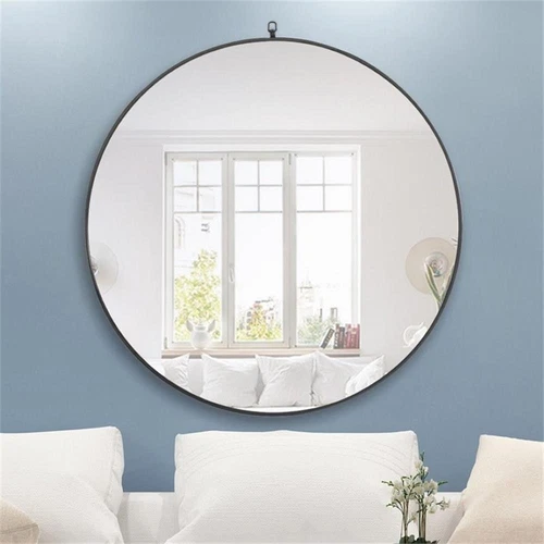 Elegant Decor Rowan 42" Round Metal Frame Hooked Mirror in Black - Picture 2 of 11