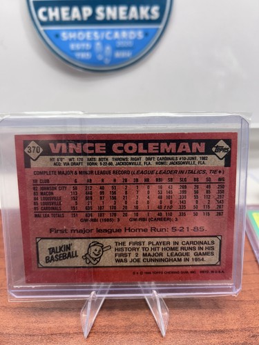 Vince Coleman RC 1986 Topps #370 St. Louis Cardinals - Picture 2 of 2