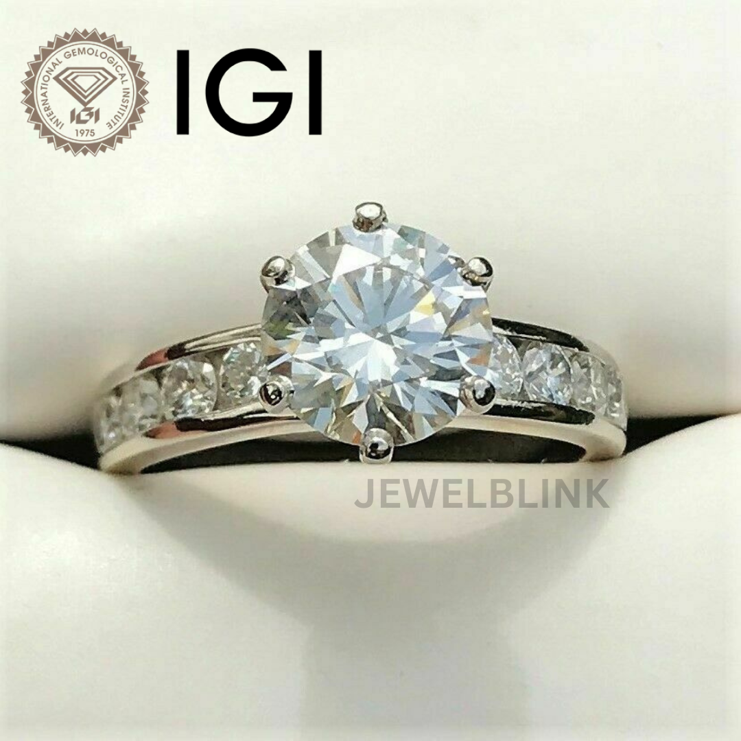 Round CVD Lab Grown Diamond Solitaire With Accents Engagement Gold  Ring - Main Image