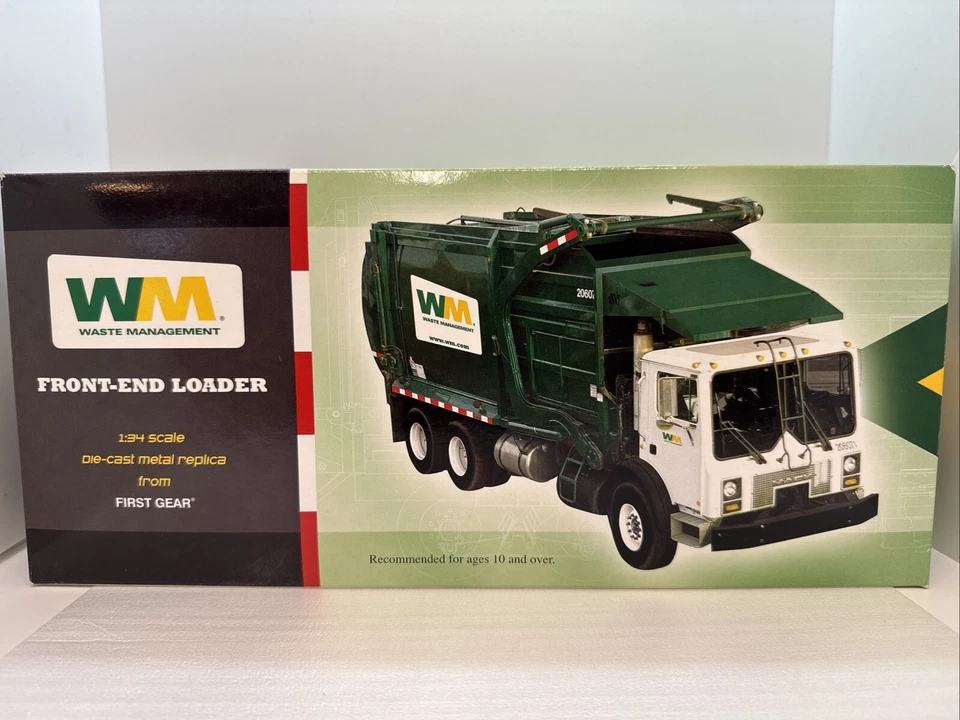 Cargador frontal First Gear 1:34 Waste Management Mack con contenedor 19-2924B con contenedor Foto 3 de 4