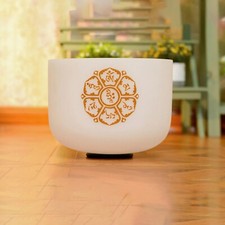 440hz 8 Inch Golden F Note Heart Chakra Frosted Quartz Crystal Singing Bowl