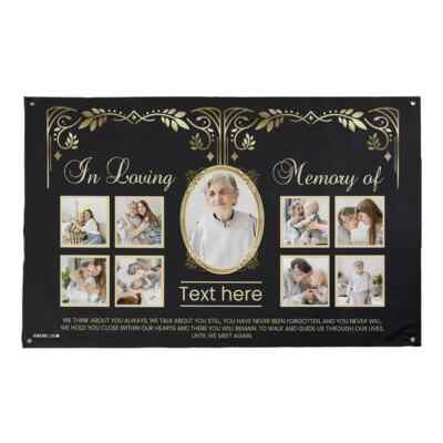 In Loving Memory - Gold & Black - Personalised Photo 5ft x 3ft Fabric Banner