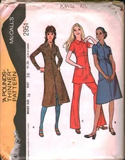 2951 Vintage McCalls SEWING Pattern Misses 1970s Dress Tunic Pants lbs Thinner