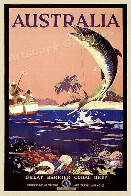 1930s Australia Great Barrier Reef Vintage Style Travel Poster - 24x36