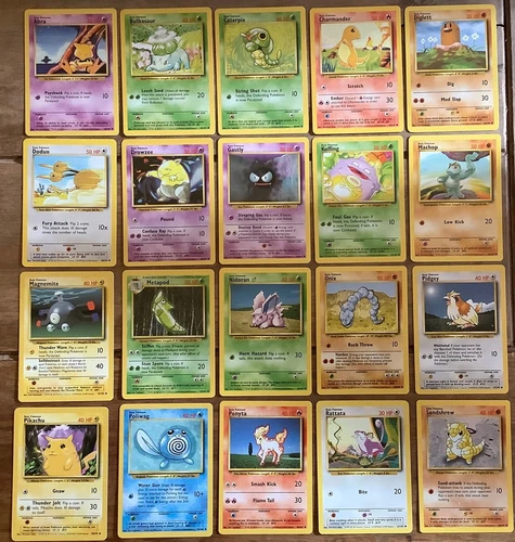Pokemon Base Set common All cards, Charmander, Pikachu Bulbasaur Light Play