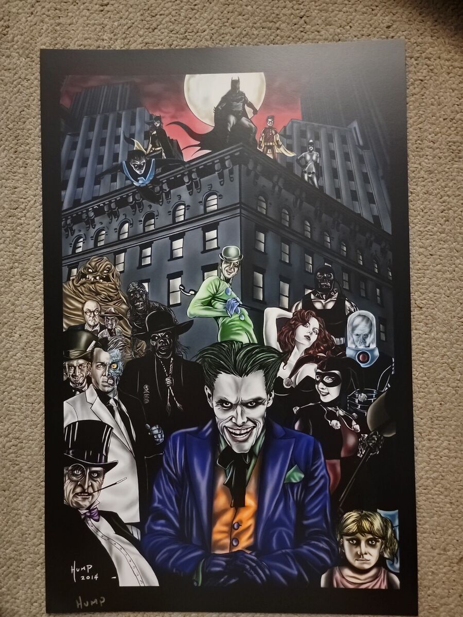 Batman Rogues Gallery w/ Joker, Harley Quinn, Penguin, Killer Croc, Bane -  Signed 11x17 Art print