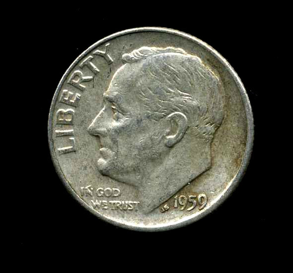 1959 D Roosevelt Dime US 10 Cent U.S America SILVER UNITED STATES 10c Coin #6864