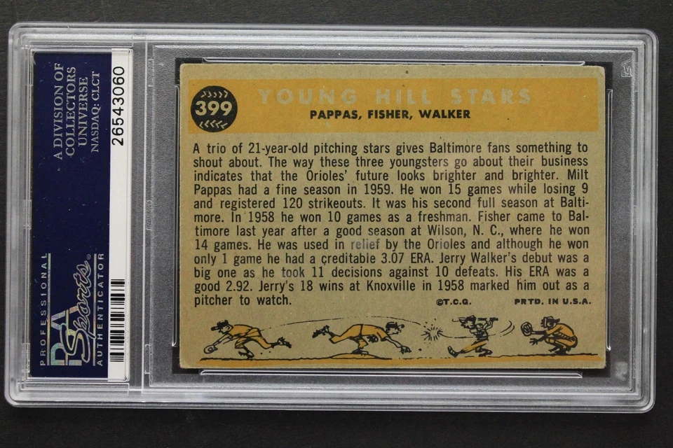 1960 TOPPS #399 Signed Pappas Fisher Walker Young Stars Autographed Card PSA 9 - Image 3 of 3