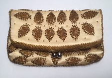 Vintage Gold Leaf Beaded Clutch/Evening Bag/Purse Glam Disco Very Nice