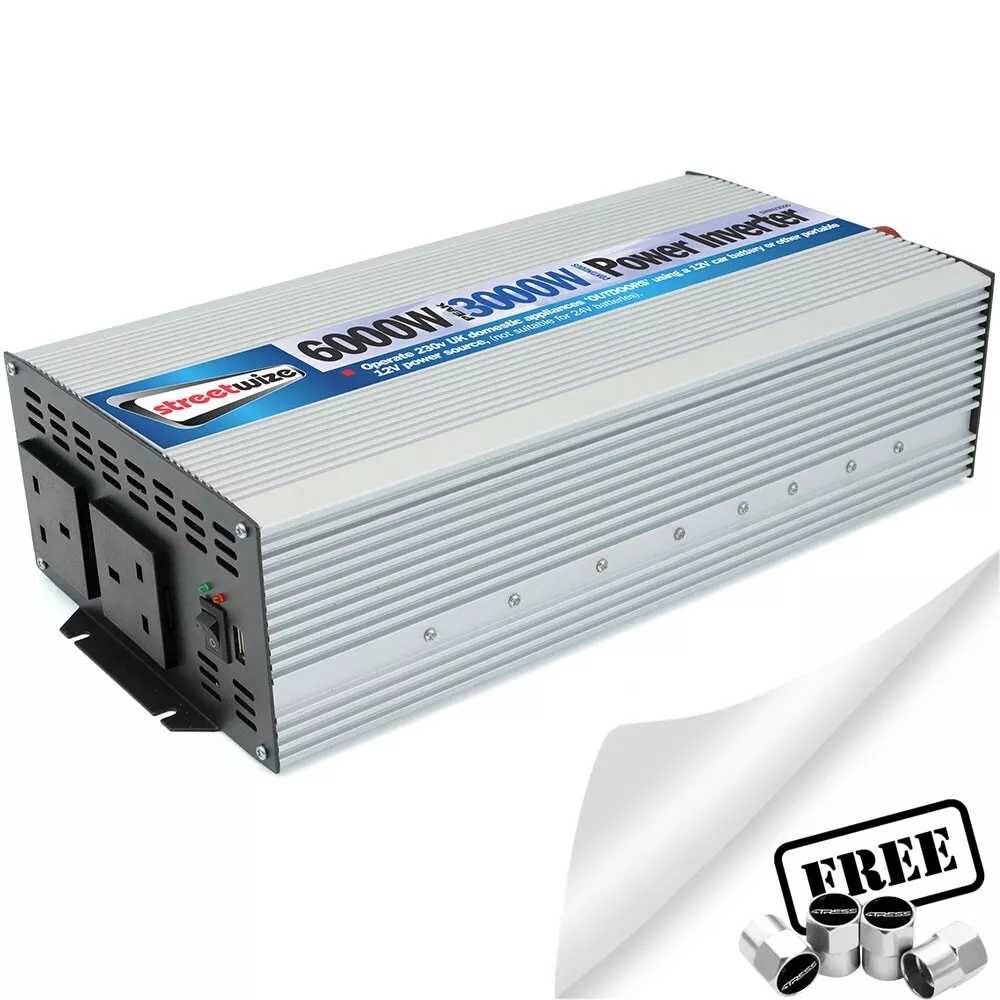 12v Car Battery to 230v Home Mains Socket 6000w Peak Power Inverter INV3000.Cap