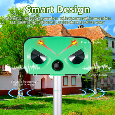 Upgraded Solar Ultrasonic Animal Repellent Dog Cat Skunk Deer Raccoon Garden NEW