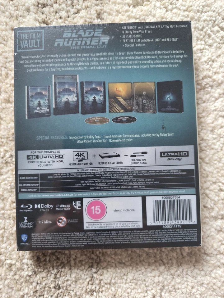 BLADE RUNNER: FINAL CUT -FILM VAULT 4K UHD BLURAY STEELBOOK **NEW & SEALED!** - Image 2 of 4