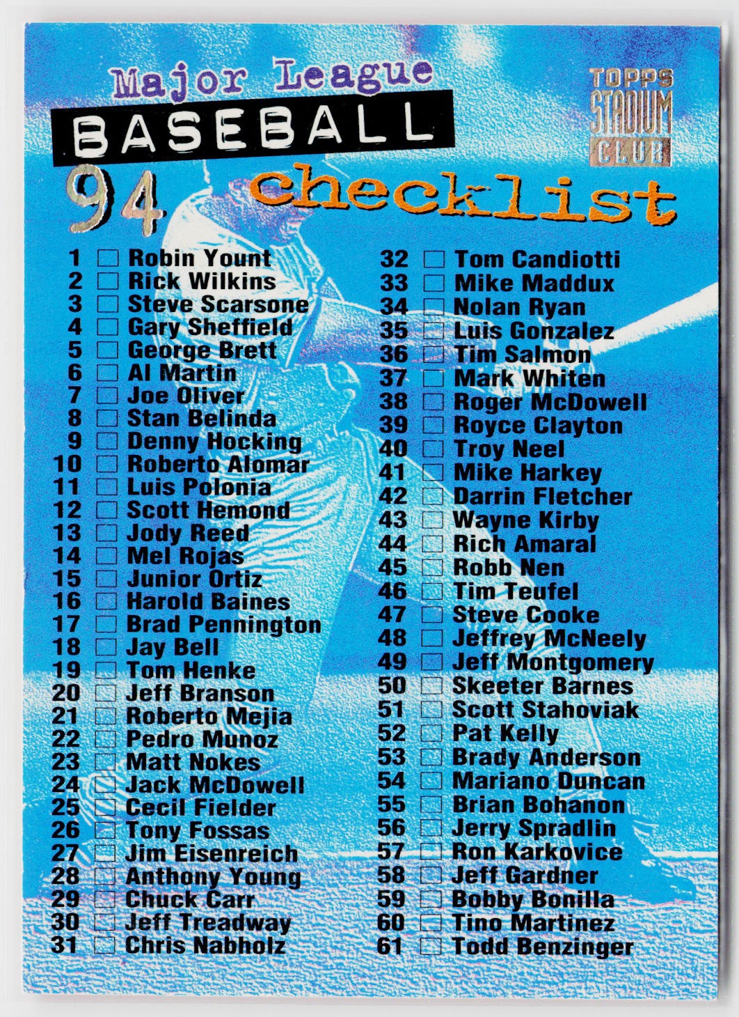1994 Stadium Club #269 Checklist: 1-135 Golden Rainbow