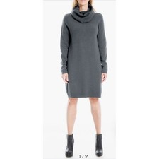 Max Studio Cowl Neck Sweater Dress Long Sleeves Heather Gray Women's Size M NWT