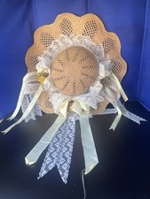 Vintage Women's Straw Hat Adorned with Lace, Flowers and Ribbons