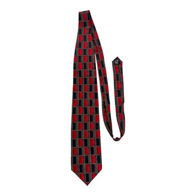 Bergamo New York Hand Made Silk Tie Red Black Geometric Pattern 57  x 4 