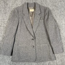 Vintage Pendleton Womens Virgin Wool Blazer Jacket Gray Tweed Size 10 USA