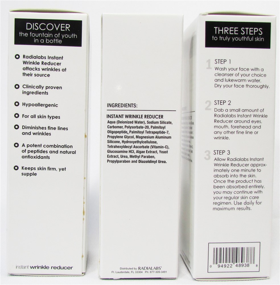 10 Radialabs Instant Wrinkle Reducer Cream .5 Oz Anti Aging wrinkling Face 15 ml